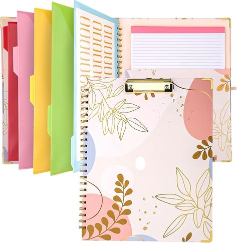 Cute Clipboard Folio with Notepad and Pocket, YWDUOYING Clipfolio with Elastic Closure and Pen Loop, Spiral Clipboard Folder Design for School, Office, Work, Teacher, Students, Nurses (Gold Leaves) Clipboard Folio, Cute Clipboard, Folder Design, Gold Leaves, Clipboard, Office Work, School Office, Gold Leaf, Note Pad