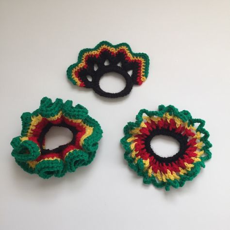 Scrunchies Pattern, Black Headbands, Rasta Hair, Plum Art, Green Scrunchie, Hair Donut, Roots Reggae, Crochet Mushroom, Caribbean Culture