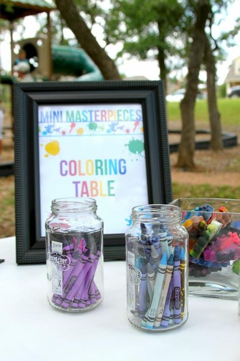 Art Party via Kara's Party Ideas | Kara'sPartyIdeas.com #Art #Coloring #Painting #Rainbow #Ideas #Supplies (16) Art Party Activities, Art Theme Party, Crayola Birthday Party, Crayola Party, Crayon Birthday Parties, Crayon Party, Art Themed Party, Art Party Ideas, Rainbow Ideas