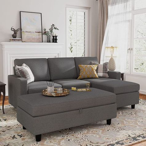 Sofa For Small Spaces, Small Space Sectional Sofa, Small Space Sectional, Apartment Sectional, Microfiber Sectional Sofa, Grey Sectional Sofa, Living Room Furniture Styles, Deep Sofa, Couch With Chaise