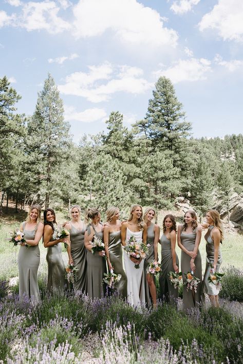 Chic Mountain Wedding with a Sage Green Color Palette｜anna bé bridal boutique Sage Green Woods Wedding, Sage Green Western Wedding, Mountain Wedding Color Palette, Sage Green Wedding Color Palettes, Sage Green Blush Pink Wedding, Sage Green Bridal Party, Sage Green Color Palette, Alexandra Grecco Bridal, Sage Green Wedding Colors