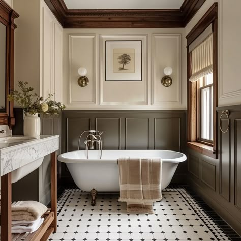 Kimberly Horton | CT Interior Designer | 💬 What's something you MUST HAVE in your home? When I renovated my own home, I had ONE non-negotiable: a clawfoot tub. Not only did I never... | Instagram Primary Bathroom, Primary Bath, Upstairs Bathrooms, Bathroom Inspiration Decor, Downstairs Bathroom, Main Bathroom, Bathroom Renos, Style At Home, Bathroom Inspo