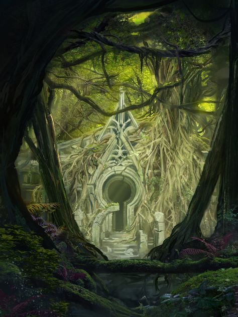 Landscapes of Tal'dorei Part 1, Kent Davis on ArtStation at https://www.artstation.com/artwork/nq8go Elven City, Forest Scenery, Forest City, Temple Art, Landscape Concept, Forest Path, Fantasy Forest, Fantasy Setting, Fantasy Places