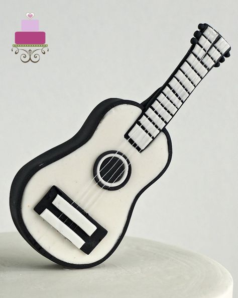 Learn how to make 3D fondant guitar cake topper with my easy to follow, step by step tutorial and images. 60th Cupcakes, Guitar Cake Template Free Printable, Electric Guitar Cake Ideas, Cake For Guitarist, Fondant Guitar, Fondant Guitar Tutorial, Guitar Cake Topper, Guitar Cupcakes, Guitar Cake Design Ideas