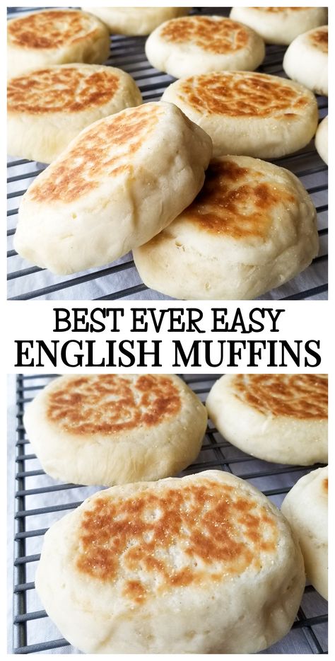 Easy English Muffins, English Muffin Bread, English Muffin Recipes, Homemade English Muffins, Homemade Bread Recipes Easy, Easy English, Muffin Bread, English Muffins, Breakfast Sandwiches