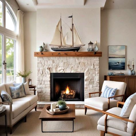 15 Coastal Fireplace Ideas for A Breezy Ambiance Beach Fireplace Ideas, Tropical Fireplace, Coastal Fireplace Ideas, Beach House Fireplace, Coastal Fireplace, Coastal Living Rooms, Coastal Retreat, Fireplace Ideas, Fireplace Mantle