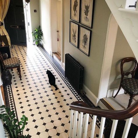 Victorian Hallway Tiles, Hallway Tiles, Hallway Tiles Floor, Hall Tiles, Victorian House Interiors, Victorian Hallway, Victorian Floor Tiles, Hall Flooring, Tiled Hallway