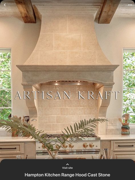 Stone Range Hood Kitchen, Decorative Stove Hood, Spanish Range Hood, Stone Kitchen Hood Ideas, Limestone Range Hood, French Kitchen Hood, Stone Stove Hood, Large Range Hood Ideas, Stone Oven Hood