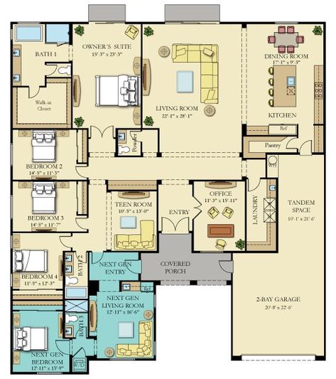 Next Gen Homes Floor Plans, Multi Generational Home Floor Plans, Multi Family Home Floor Plans, Multigenerational House Plans In Laws One Story, Next Gen House Plans, Multi Generational House Plans, Next Gen Homes, Floor Plan Elevation, Multigenerational House Plans