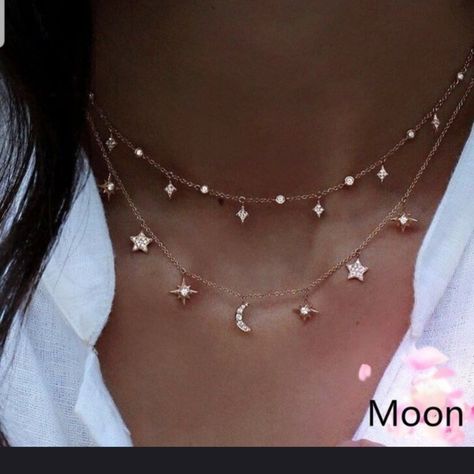 Beautiful Star And Moon Multilayer Crystal Necklace In Rose Gold. Necklace Has An Extension On The Clasp. Very Shiny And Brilliant. Nwt Night Necklace, Star And Moon Necklace, Boho Styl, Long Pearl Necklaces, Bling Necklace, Bohemian Accessories, Pearl Jewelry Necklace, Boho Accessories, Jewelry Style