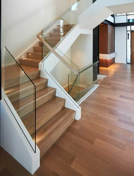 The Truth About Glass Railings - Handyman tips Glass Staircase Railing, Glass Railing Stairs, Glass Railings, Staircase Railing Design, Glass Stairs, Stair Railing Design, Glass Staircase, Stairway Design, Stairs Design Modern