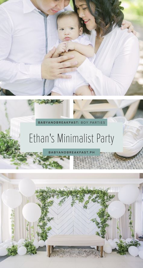 Baby and Breakfast: Boy Parties Ethan's Minimalist Party Dedication Ceremony Ideas, Baby Boy Dedication Party Ideas, Boy Baptism Party, Dedication Party Ideas, Small Baptism Party, Baptism And First Birthday Boy, Baptismal Theme Boy, Boy Baptism Decorations, Baptism Photoshoot Ideas Boys