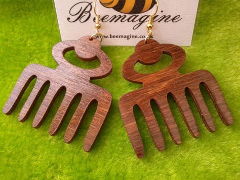 Pick Comb, Afro Comb, Afro Pick, How To Varnish Wood, Adinkra Symbols, Laser Cut Jewelry, African Earrings, Easy Diy Jewelry, Wooden Shapes