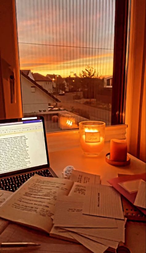 September Study Aesthetic, Orange Study Aesthetic, Study Aesthetic Orange, Orange Desk Aesthetic, Candles Studying, Fall Study Aesthetic, Candle Study Aesthetic, Self Goal, Project Cover Page