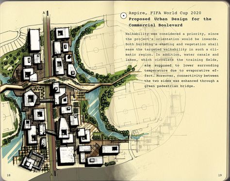 Doha World Cup 2020 - Sports Complex Urban Design on Behance Masterplan Concept, Land Scape Design, Urban Design Project, Forest Resort, Presentation Board Design, Conceptual Sketches, Corporate Interior Design, Urban Design Graphics, Urban Design Concept