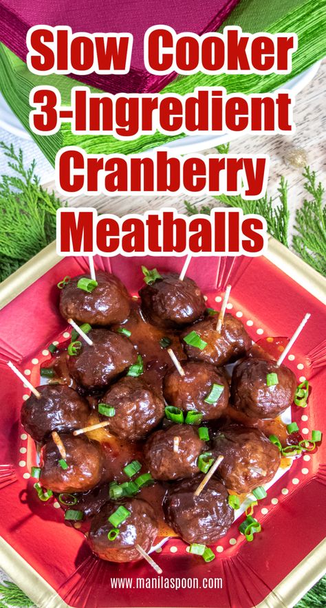 Slow Cooker 3-Ingredient Cranberry Meatballs - Manila Spoon Crockpot Meatballs With Cranberry Sauce, Cranberry Meatballs Crockpot, Cranberry Turkey Meatballs Crockpot, Crockpot Meatballs Cranberry Sauce, Party Meatballs Crockpot 3 Ingredients, Cranberry Jalapeno Meatballs Costco, Gameday Appetizers, Plan 2023, Cranberry Meatballs