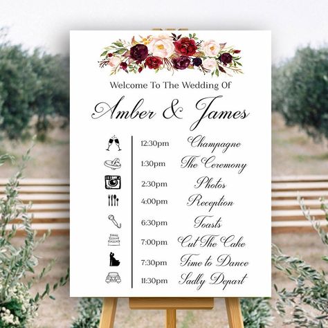 Wedding Timeline Sign, Reception Timeline, Wedding Reception Timeline, Wedding Order Of Events, Order Of Events, Wedding Itinerary, Wedding Order, Wedding Timeline, Wedding Time