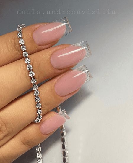 55 Creative french tip nails to get a clean celebrity look Nail Idea Pictures, Clean Nails With Design, Glass French Nails, Clear French Tip Nails, Creative French Tip Nails, French Glass Nails, Inspiring Nails, Nail Journey, Posh Nails