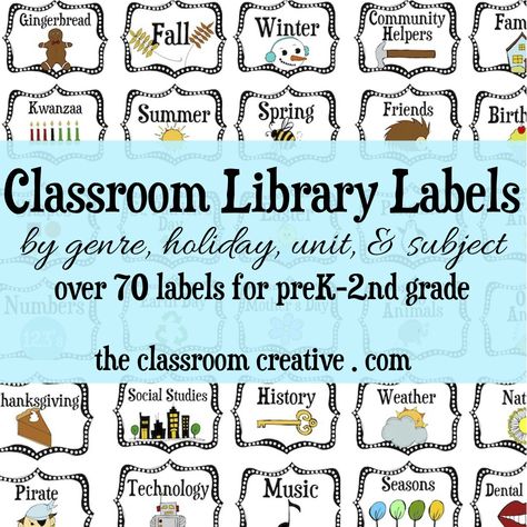 library-labels-for-the-classroom Classroom Library Labels, Preschool Library, Kindergarten Organization, Book Bin, Book Bin Labels, Library Labels, Book Bins, Class Library, Library Organization