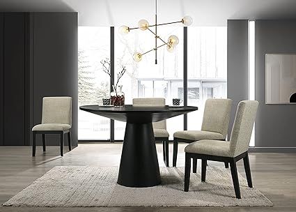 Contemporary Round Dining Table, Black Round Dining Table, Contemporary Dining Sets, Brown Dining Table, Round Dining Table Sets, Kitchen Table Chairs, Wood Side Chair, Dining Sets Modern, Pedestal Dining Table