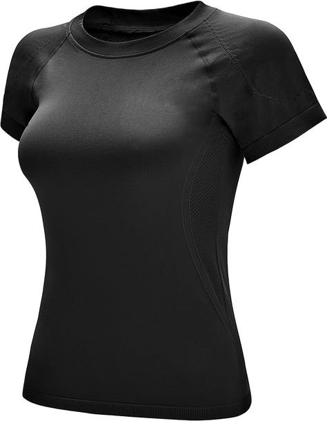 RUNNING GIRL Seamless Workout Shirts for Women Dry-Fit Short Sleeve T-Shirts Crew Neck Stretch Yoga Tops Athletic Shirts Black at Amazon Women’s Clothing store Running Girl, Athletic Tops, Stretch Yoga, Neck Stretches, Athletic Top, Shirts Black, Girl Running, Athletic Shirts, Yoga Tops