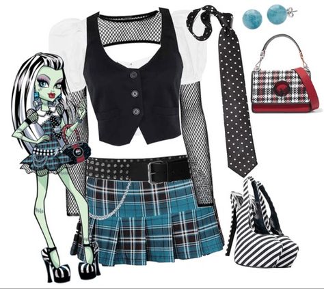 Frankie Monster High Costume Diy, Frankie Stine Costume, Franky Monster High Costume, Frankie Stein Costume Diy, Frankie Outfits Monster High, Frankie Stein Outfit Inspiration, Frankie Inspired Outfits, Frankie Monster High Cosplay, Frankie Stein Inspired Outfits