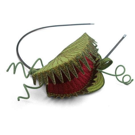 Venus Flytrap Headband- An Embroidered Silk Fascinator ($60) ❤ liked on Polyvore Botanical Clothing, Venus Mcflytrap, Venus Flytrap, Large Brim Hat, Halloween Wishes, Types Of Hats, Fly Trap, Venus Fly Trap, Silk Art