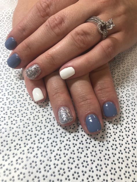 Wintery Blue Nails, Blue And Gray Nails, Denim Blue Nails, Blue Gray Nails, January Nail Colors, January Nails, Blue Gel, Nail Colors Winter, Sns Nails