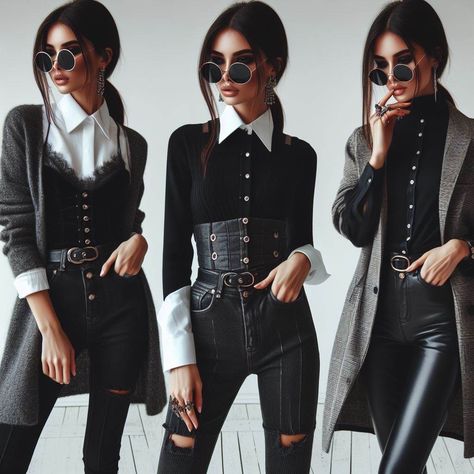 Edgy Business Professional Outfits, Bustier Layering Outfit, Gothic Chic Outfit, Edgy Professional Outfits Corporate Goth, Grunge Work Outfit Corporate Goth, 70s Alternative Fashion, Dark Outfits Edgy, Edgy Professional Outfits, Edgy Feminine Outfits