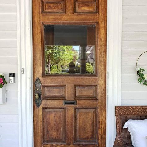 Vintage Farmhouse Front Door, 1900s Front Door, Vintage Wood Front Door, Antique Entry Door, 1940s Front Door, School House Renovation, Antique Front Door, Old Front Door, Vintage Front Door