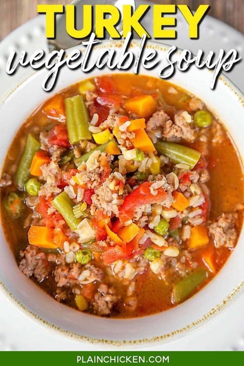 Turkey Vegetable Soup Vegetable Soup Seasoning, Corn Rotel, Vegetable Crockpot Recipes, Crockpot Ground Turkey, Frozen Vegetable Recipes, Sausage Vegetable Soup, Vegetable Soup Crock Pot, Turkey Vegetable Soup, Veggie Soup Recipes