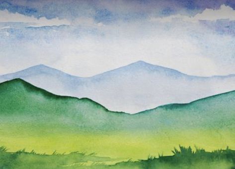 Watercolor Meadow, Watercolor Art Landscape, Watercolour Landscape, Watercolor Pictures, Watercolor Paintings Easy, Watercolor Mountains, Watercolor Flower Art, Watercolor Art Lessons, Abstract Art Landscape