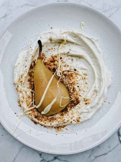 Poached Pear Dessert, Poached Pears Dessert, Bake Gluten Free, Whipped Mascarpone, Kosher For Passover, Pear Dessert, Pear Recipes, Poached Pears, Light Desserts