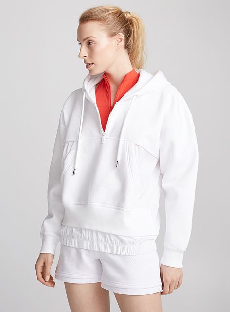 Mixed-media tiered hoodie | Adidas Stella McCartney | Shop Women's Clothing For Life on the Go Online | Simons Scuba Jacket, Lululemon Scuba Hoodie, Half Zip Hoodie, Lululemon Scuba, French Terry Hoodie, Half Zip Sweatshirt, Oversized Pullover, Women Hoodies Sweatshirts, Lululemon Women