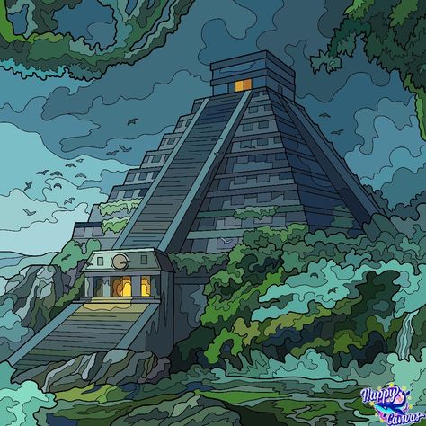 Maya Civilization, Aztec Warrior, City Drawing, Aztec Art, Perspective Art, Fantasy Setting, Fantasy Art Landscapes, Mandala Drawing, Photoshop Illustrator