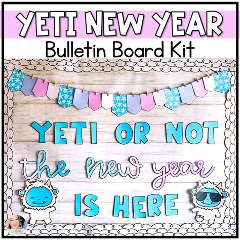 "Are you in need of an easy, cute idea for a January bulletin board? This Yeti New Year set is perfect for your New Years Bulletin Board! It includes ideas for 3 sayings along with all the garlands and letters to create them. Student goal setting writing sheet is also included! This bulletin board display comes with the following: \"So Yeti for a New Year of Learning\" letters and quote poster \"Yeti or Not the New Year is Here\" letters \"Yeti, Set, Go! Set Some New Goals\" letters Board Decor in color and black and white (2 yetis and banner) 3 student options for the student goal setting sheet Mini yetis to add students' names (fonts embedded) The letters are also available in black outline in case you want to print on colored paper instead of print in color. ** READ BEFORE OPENING! This Student Goal Setting Sheet, New Years Bulletin Board, Setting Writing, Goal Setting Sheet, January Classroom, Goal Setting For Students, January Bulletin Boards, Cute Bulletin Boards, Bullentin Boards