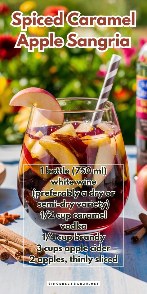 Spiced Caramel Apple Sangria | Sugar&Cinnamon Fall Cocktails Easy, Apple Sangria Recipes, Caramel Apple Sangria, Drink Night, Apple Sangria, Pineapple Cocktail, Fall Drink, Random Recipes, Fall Soup Recipes