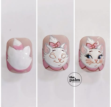 Disney Marie Cat Nails, Marie Nails, Cartoon Nail Designs, Animal Nail Designs, Green Nail Art, Bears Nails, Fake Nails Designs, Art Deco Nails, Nail Drawing