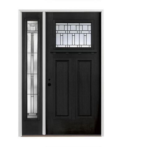 Exterior Door With Sidelights, Black Interior Front Door, Craftsman Exterior Door, Exterior Doors With Sidelights, Door With Sidelights, Prehung Exterior Door, Interior Front Door, Black Front Door, Yellow Front Doors