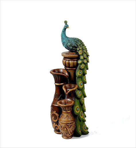 Winsome House Pedestal Fountain Peacock Outdoor Water Fountains, Fountain Outdoor, Garden Water Fountains, Sculpture Art Clay, Brown Teal, Water Fountains Outdoor, Outdoor Fountain, Water Fountains, Garden Water