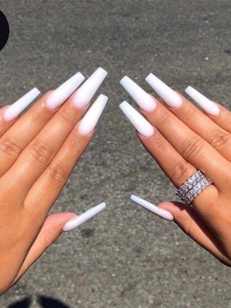 30 Gorgeous Acrylic Nail Ideas for 2022 - The Trend Spotter Long White Nails, White Coffin Nails, Long Acrylic Nail Designs, Long Nail Designs, White Acrylic Nails, Long Acrylic Nails Coffin, White Nail Designs, Long Square Acrylic Nails, Square Acrylic Nails