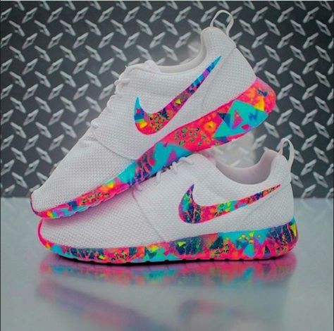 These are different neon colors on white Nike shoes, they are women's size 7 Colorful Nike Shoes, Nike Roche, Colorful Nike, Rose Shoes, Nike Trainers, Nike Roshe Run, Nike Free Shoes, Nike Shoes Outlet, Nike Shox