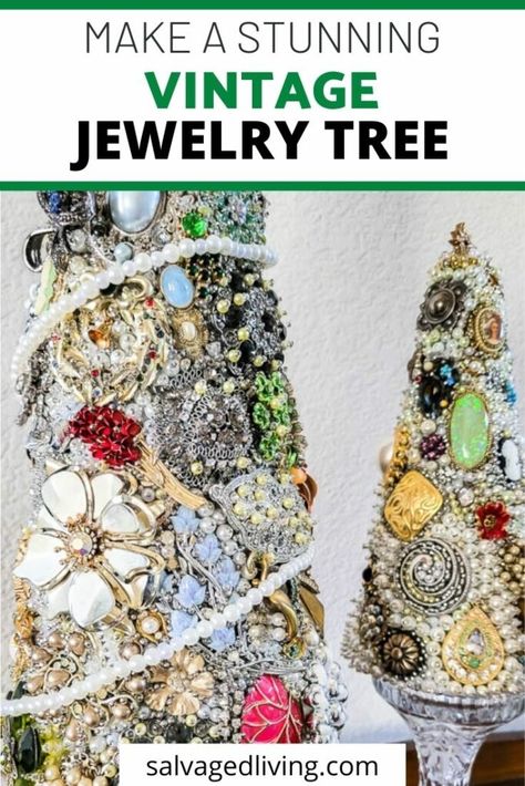 How To Make A Beautiful DIY Vintage Jewelry Tree Diy Vintage Jewelry, Vintage Jewelry Tree, Jewelry Tree Craft, Jewelry Tree Diy, Jewelry Trees, Christmas Jewelry Diy, Old Jewelry Crafts, Costume Jewelry Crafts, Tree Tutorial