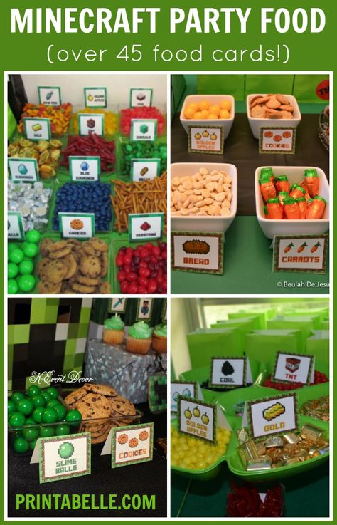 Minecraft Party Food Ideas- a link that actually works!! $7 Minecraft Food Tents, Minecraft Food Cards, Kids Food Ideas, Minecraft Party Games, Minecraft Party Food, Minecraft Party Printables, Party Games Kids, Diy Minecraft Birthday Party, Printable Minecraft