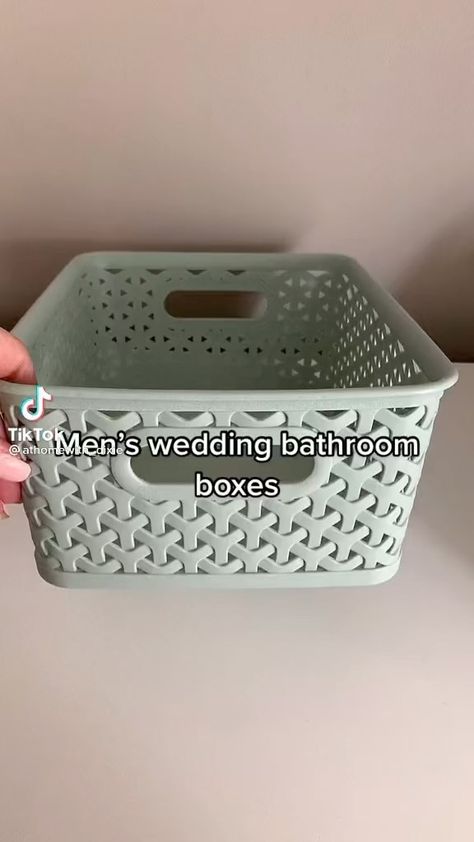 grandrapidsbride on Instagram: Now for mens bathroom box! We posted womens a few reels back, go check it out! Credit to @athomewith_dixie on TikTok!… Bathroom Necessities For Wedding, Wedding Bathroom Basket Ideas For Men, Bathroom Box Wedding, Wedding Bathroom Basket Men, Wedding Toilet Basket Ideas, Bathroom Wedding Basket Ideas, Bathroom Baskets For Wedding, Wedding Bathroom Basket Ideas, Wedding Toiletry Basket