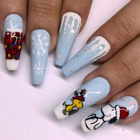 Christmas / New Years Nails, Christmas Movie Nail Art, Extravagant Christmas Nails, Spongebob Christmas Nails, Peanuts Christmas Nails, Cute Character Nails, Home Alone Nails, Character Christmas Nails, Snoopy Nails Christmas