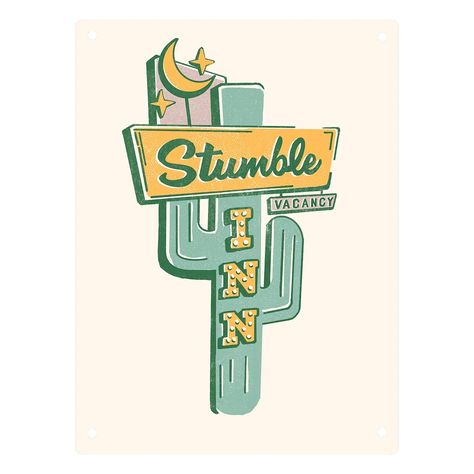 Wholesale Stumble Inn Cactus Sign: Vintage Roadside American Motel for your store - Faire Neon Cactus, Whiskey Ginger, Party Flyers, Retro Sign, Font Design, Large Canvas Prints, Route 66, Retro Art, Big Canvas Art