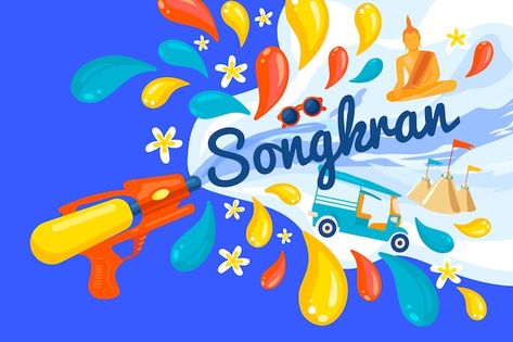 Songkran Festival Design, Songkran Festival, Travel Illustration, Festival Design, Festival Posters, Design Display, Display Ideas, Flat Design, Vector Photo