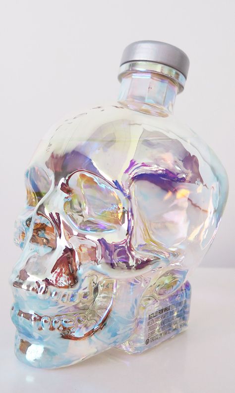 This Shimmery, Iridescent Skull Vodka Bottle Matches Your Soul Skull Vodka Bottle, Crystal Head Vodka, Skull Bottle, Halloween Potion, Popsugar Food, Magic Bottles, Smart Tiles, Potion Bottles, Fairy Artwork