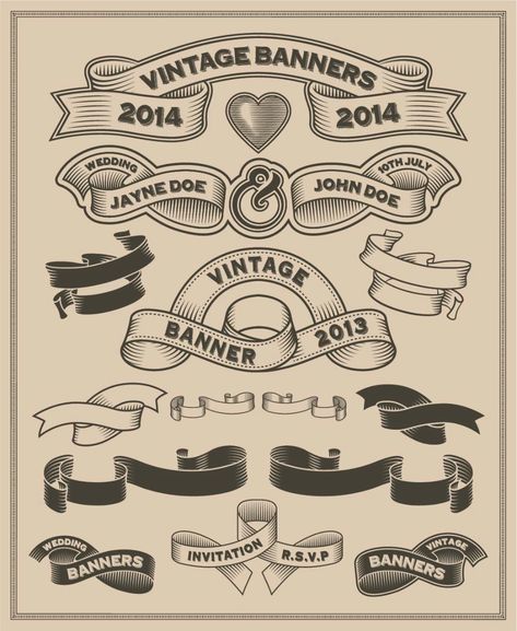 Vintage retro hand drawn banner and label set vector illustration - Payhip Drawn Banner, Vintage Banners, Vintage Banner Vector, Scroll Tattoos, Tattoo Banner, Vintage Banner, Banner Drawing, Logos Ideas, Illustration Logo